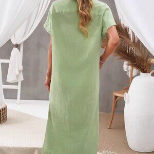 Mid-length V-neck single breasted cardigan shirt-skirt woman